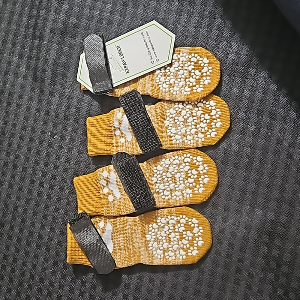 Expawlorer, slip proof, slide proof, dog socks, size small, mustard yellow.